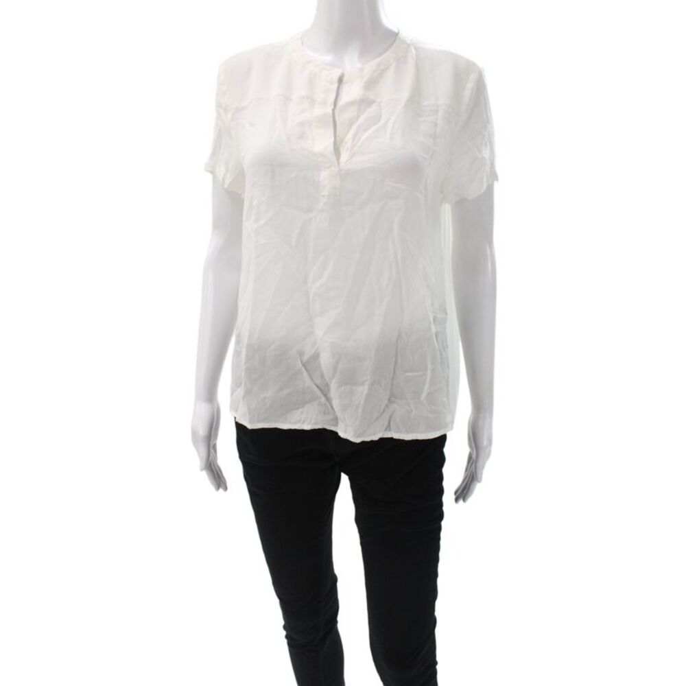 YaYa Womens Basic Viscose Henley Short Sleeve White Blouse Size 36